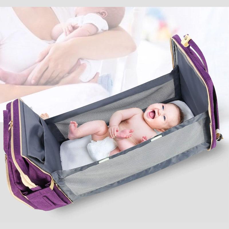 Wickeltasche, tragbarer Reiserucksack mit Wickelunterlage, USB-Aufladung 