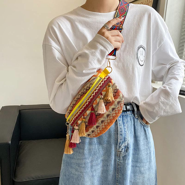 Folk Custom Sling Bag Damen Quaste Umhängetasche Brusttasche