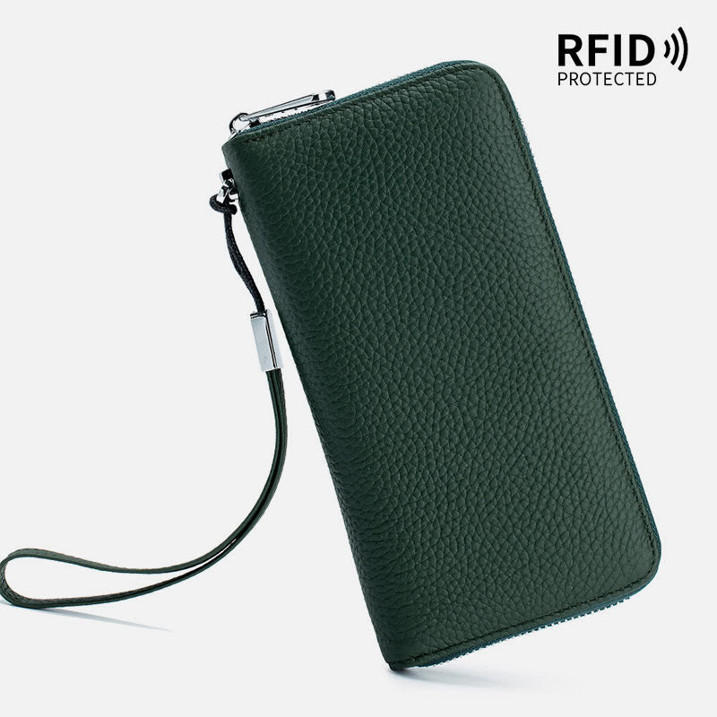 sportliche Lange Brieftasche mit RFID-Schutz, geräumige Leder-Telefonbörse für Damen