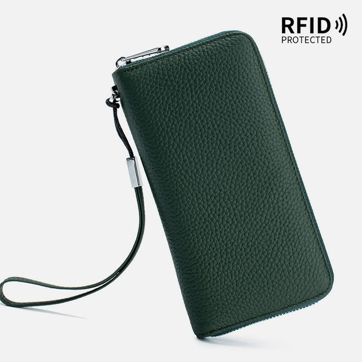 sportliche Lange Brieftasche mit RFID-Schutz, geräumige Leder-Telefonbörse für Damen