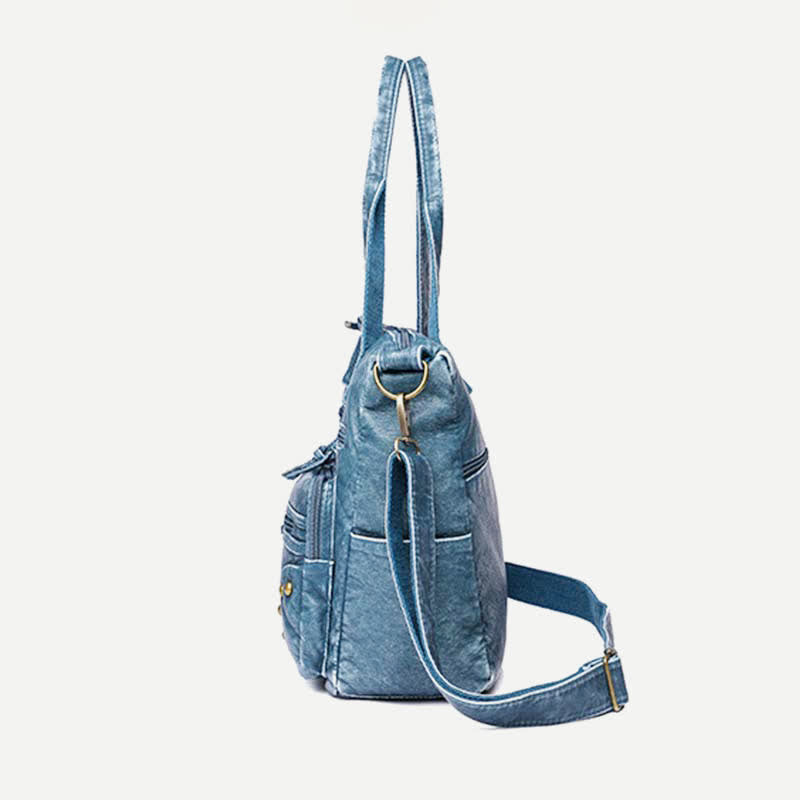 Denim Farbe Tote Handtaschen Große Kapazität Kunstleder Schulter Geldbörse