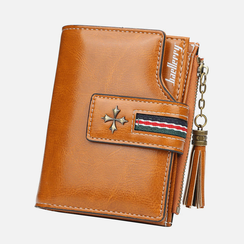 Kurze Bifold Brieftasche Retro Multi Slot Frauen Leder Geldbörse