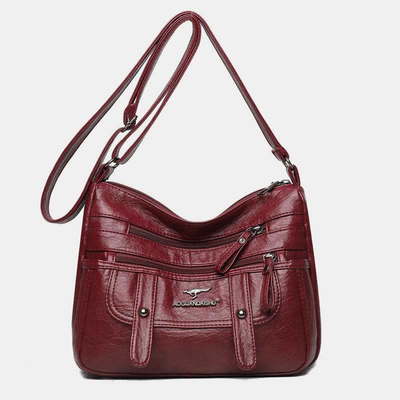 Umhängetasche für Damen, mehrere Taschen, weiches Leder, Reißverschlusstasche, Schultertasche
