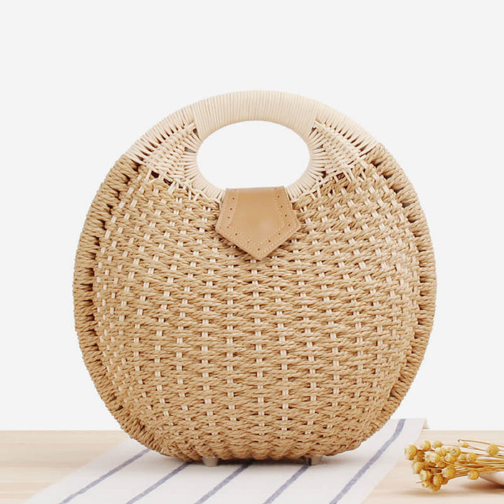Lässige, runde Rattan-Handtasche