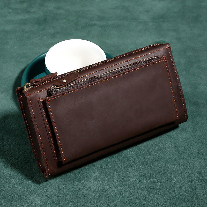 Große Kapazität Leder Männer Clutch Handtasche lange Brieftasche Handytasche