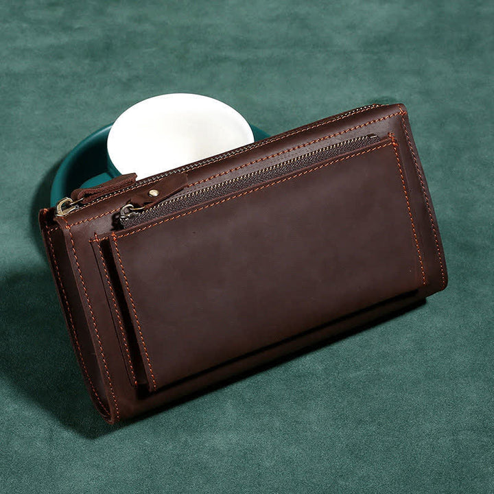Große Kapazität Leder Männer Clutch Handtasche lange Brieftasche Handytasche