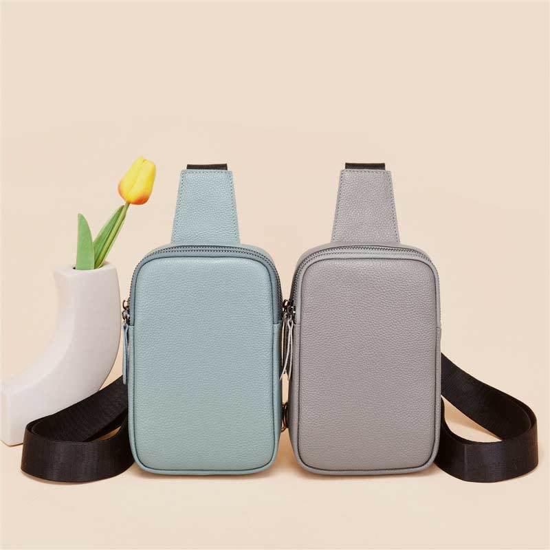 Schultertasche aus echtem Leder mit doppeltem Reißverschluss für Damen, wasserdichte Umhängetasche für Handys