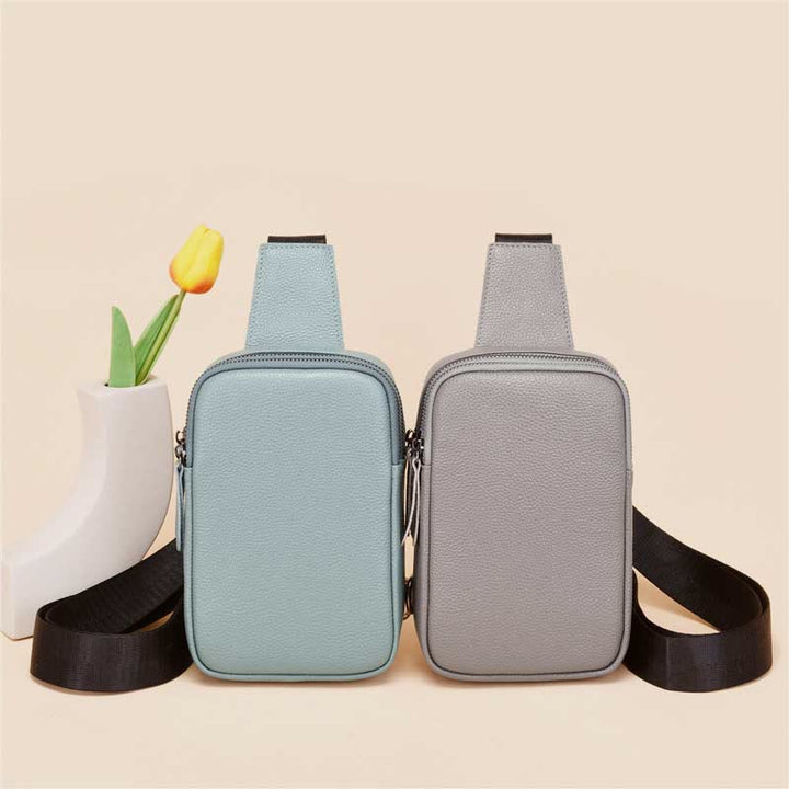 Schultertasche aus echtem Leder mit doppeltem Reißverschluss für Damen, wasserdichte Umhängetasche für Handys