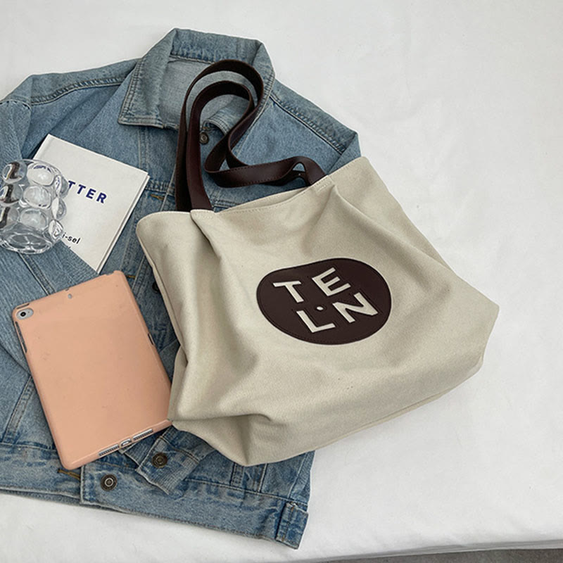 Vintage Canvas Tote Monogramm große plissierte Schultertasche für Frauen