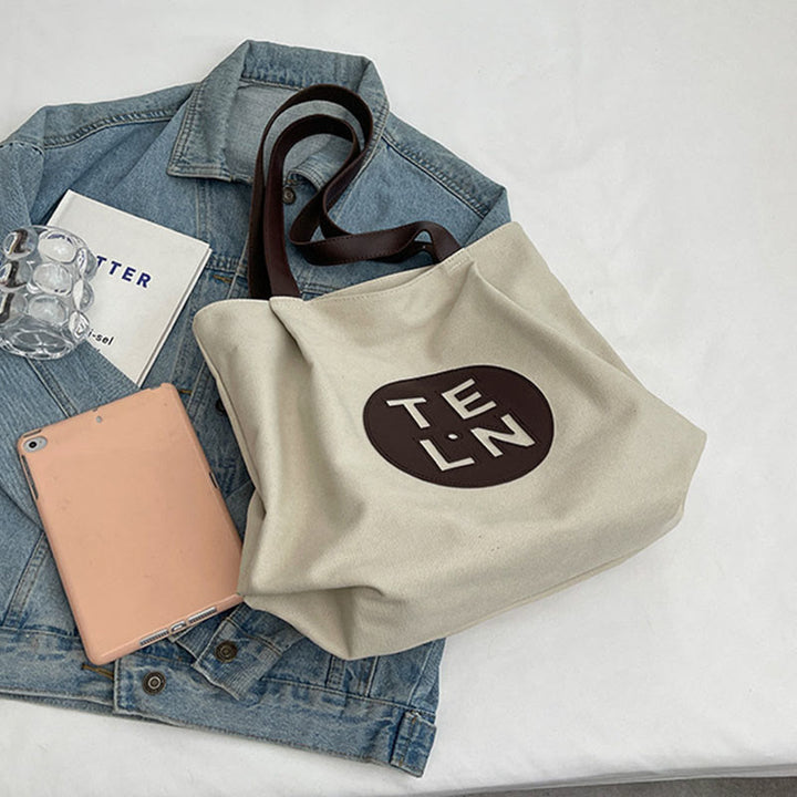 Vintage Canvas Tote Monogramm große plissierte Schultertasche für Frauen