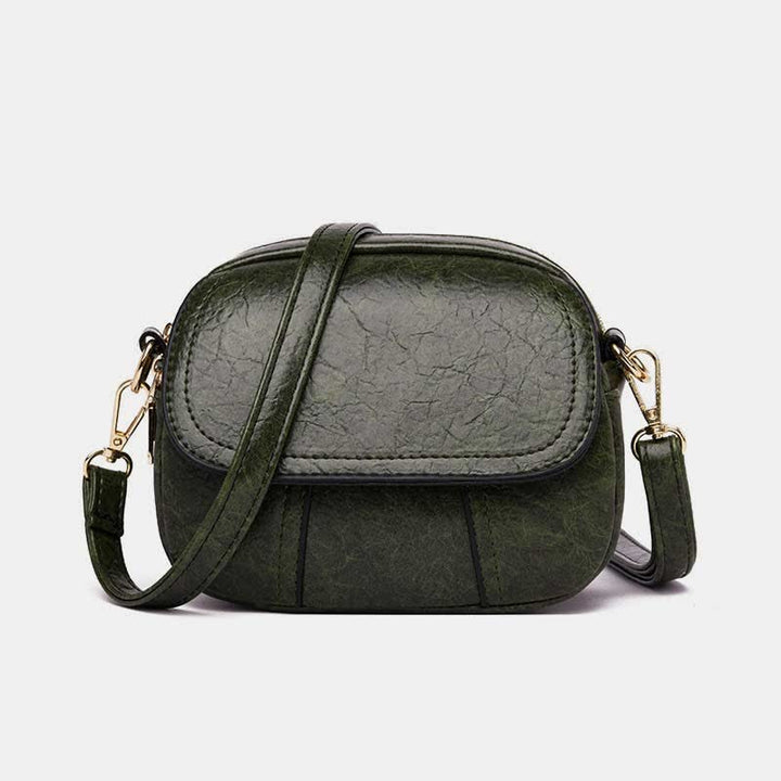 Kleine Umhängetasche aus Leder mit dreifachem Reißverschluss, Schultertasche für Damen