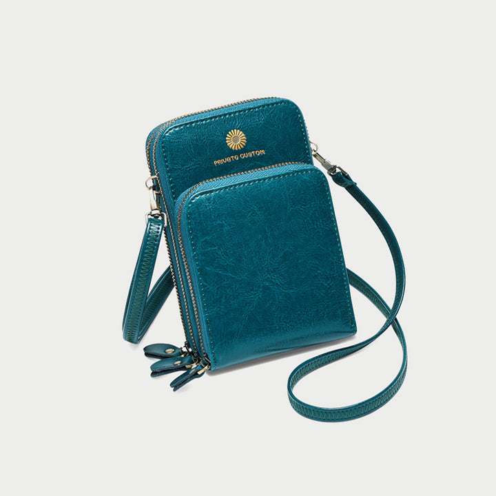 Sonnenblumen-Handytasche aus Leder, mehrere Fächer, Mini-Umhängetasche mit Kartenhalter, Münzgeldbörsen