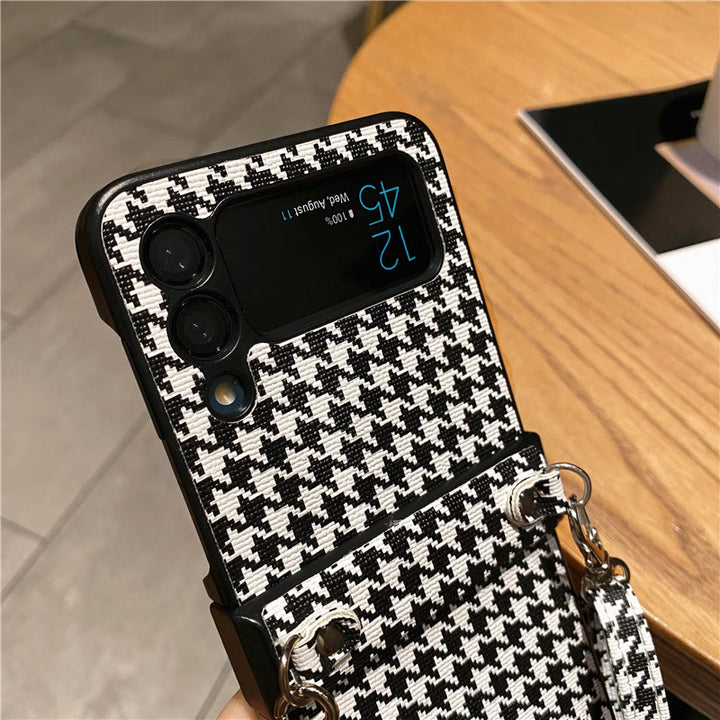 Handyhülle für Samsung Galaxy Z Flip, Hahnentrittmuster, Umhängegurt