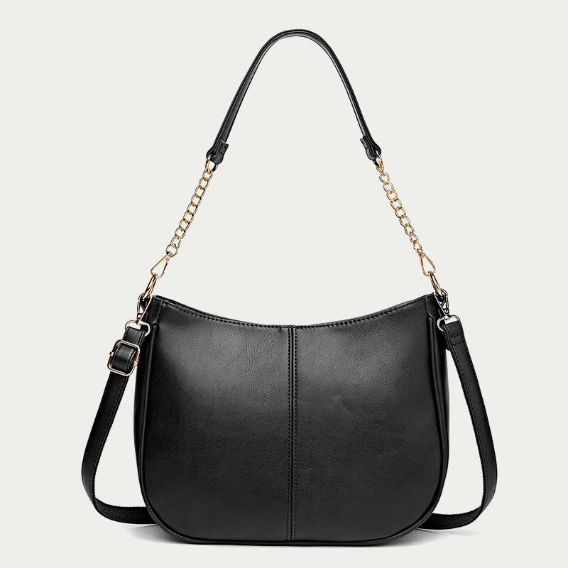 Umhängetasche für Damen mit doppeltem Riemen, elegante Tasche aus PU-Leder