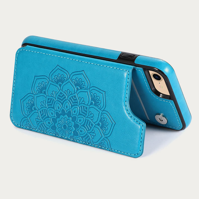 Handyhülle für den Alltag mit Blumenmuster, magnetischer Knopf, Lederhülle