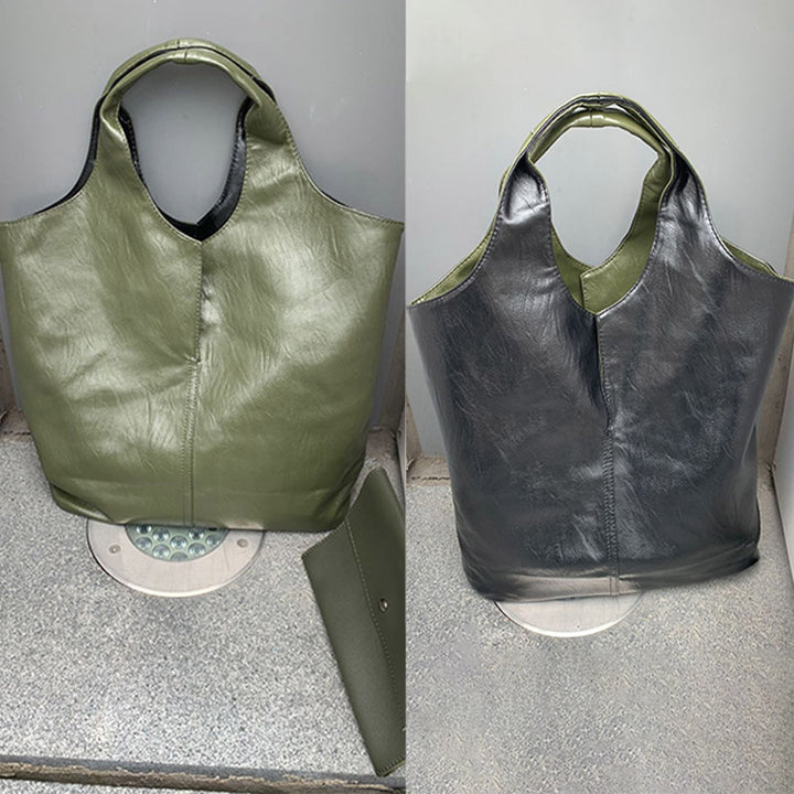 Leder Tote Schultertasche für Frauen Doppelseitige Hobo Geldbörse Bucket Handtasche