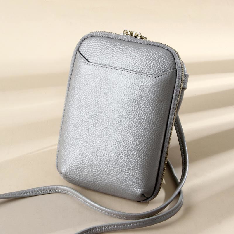 Mini-Telefontasche, einfache karierte Umhängetasche aus Leder für Damen