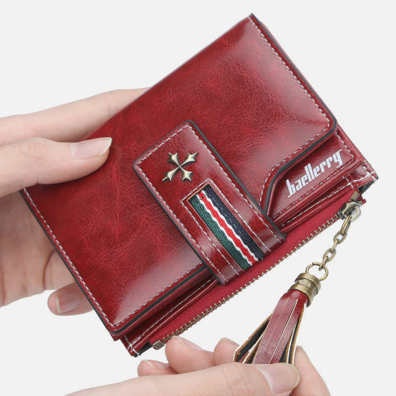 Kurze Bifold Brieftasche Retro Multi Slot Frauen Leder Geldbörse