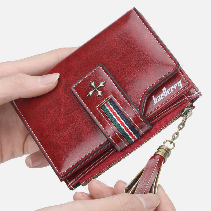 Kurze Bifold Brieftasche Retro Multi Slot Frauen Leder Geldbörse