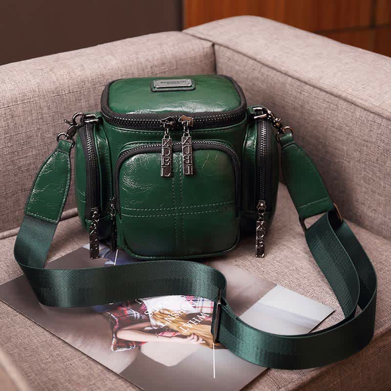 Kleine Retro-Kameratasche für Damen, Umhängetasche aus Ölwachsleder