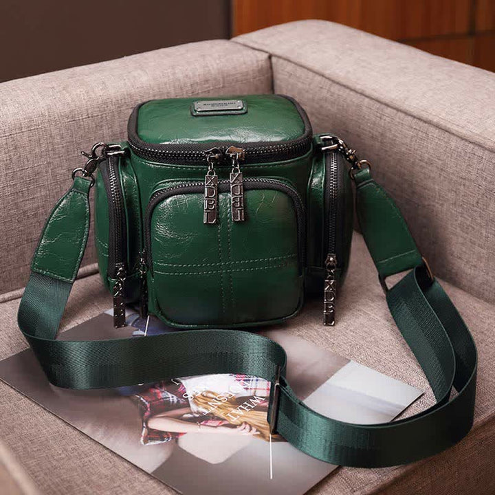 Kleine Retro-Kameratasche für Damen, Umhängetasche aus Ölwachsleder