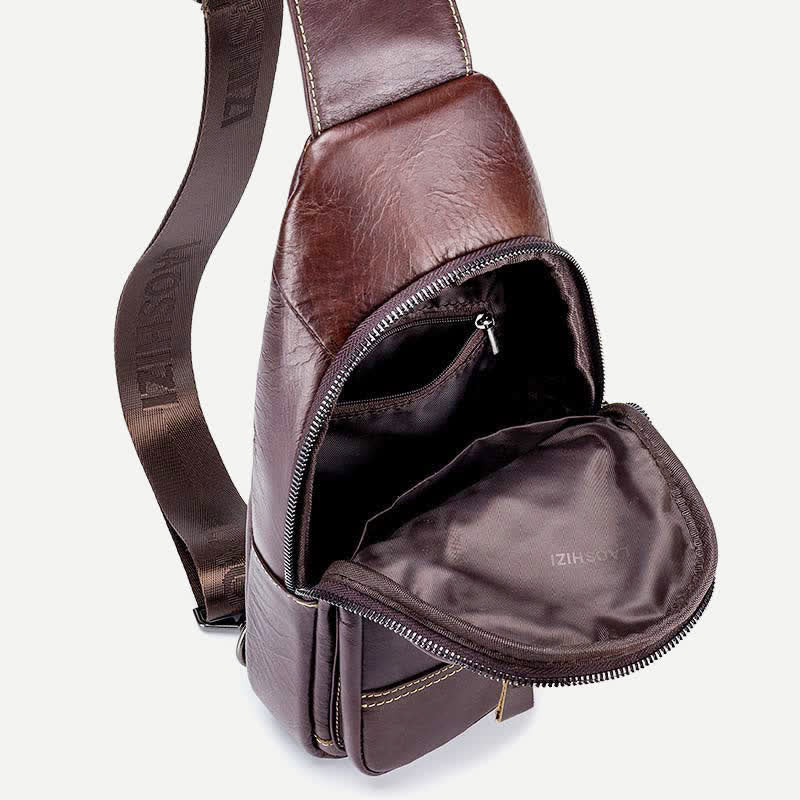 Rindsleder Leder wasserdicht Casual Sling Bag Daypack Schulter Brust Tasche