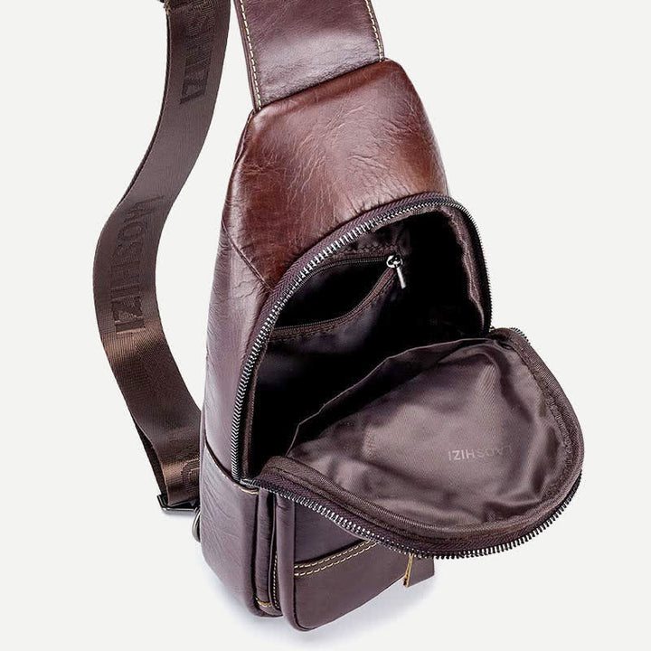 Rindsleder Leder wasserdicht Casual Sling Bag Daypack Schulter Brust Tasche