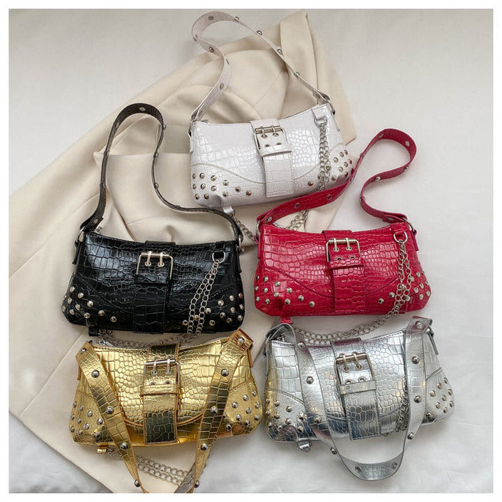 Umhängetasche für Damen, Krokodilmuster, Retro-Punk-Partytasche