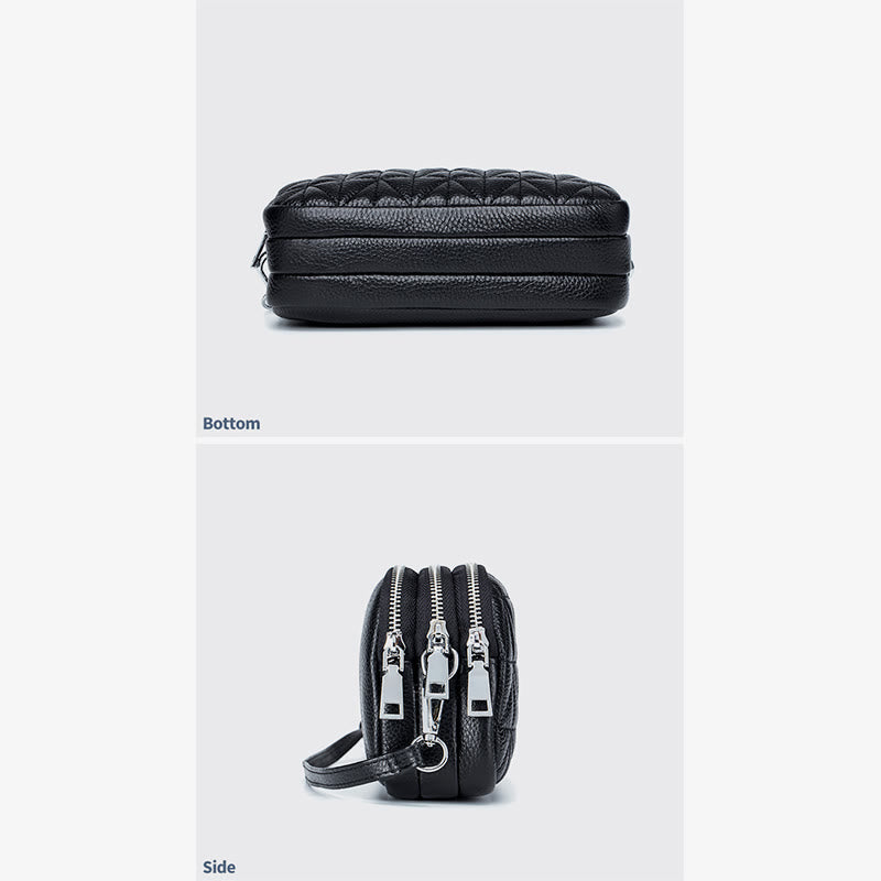 Elegante Umhängetasche für Damen mit drei Fächern und Rautenmuster-Stickerei