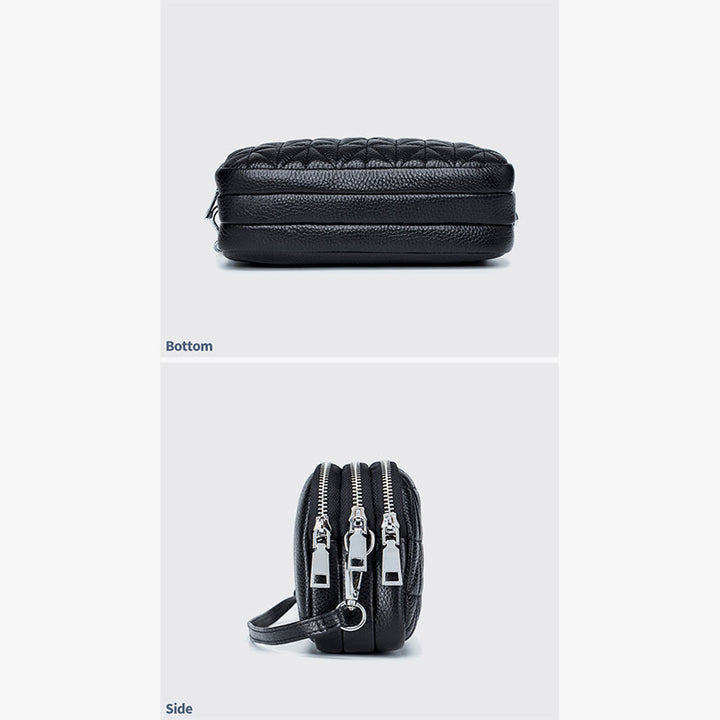 Elegante Umhängetasche für Damen mit drei Fächern und Rautenmuster-Stickerei