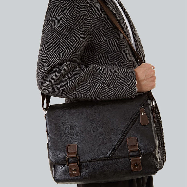 Messenger Bag für Herren, wasserdichte Schultertasche aus PU mit aufgesetzter Klappe
