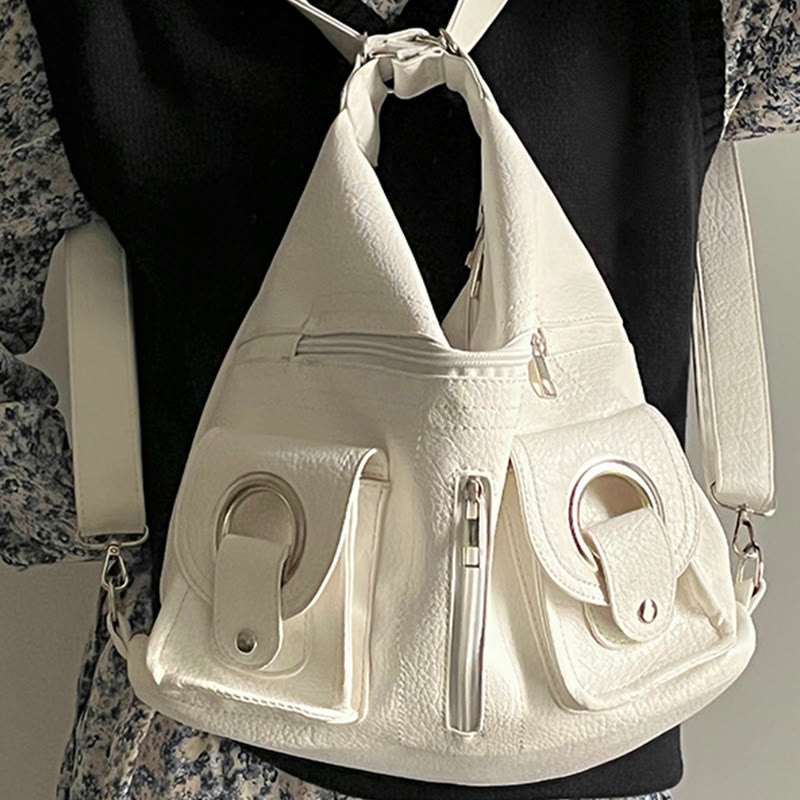 Umwandelbarer Rucksack aus weichem Leder mit zwei Fächern für Damen