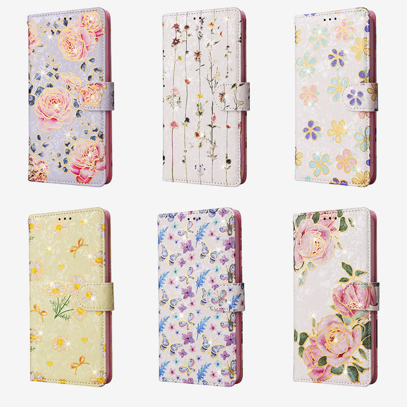Bunte Blumen-Telefon-Kasten für Iphone Leder Clamshell Telefon Tasche