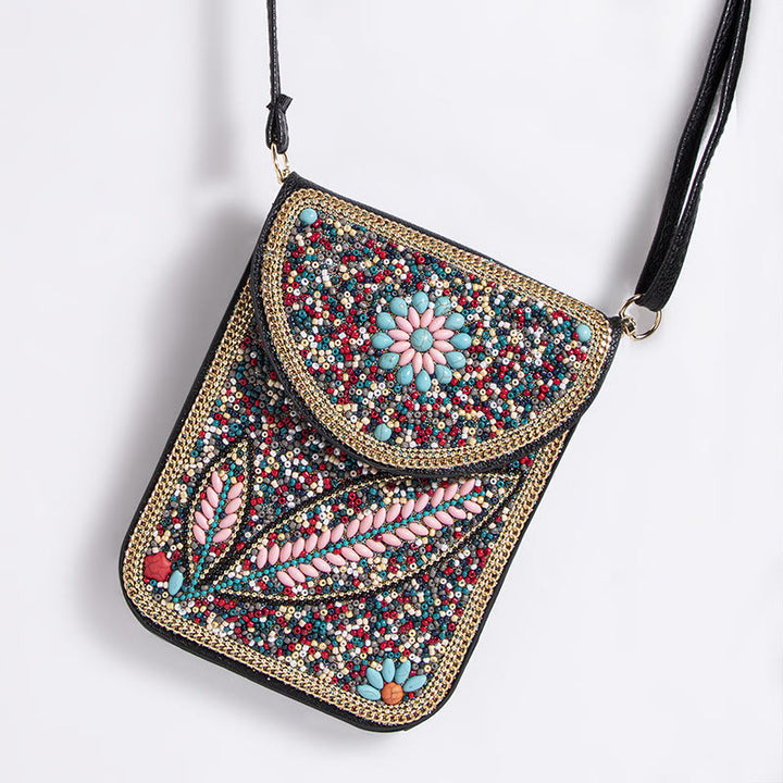 Bohemian Handytasche Damen Muschel Blumen Muster Magnetische Umhängetasche
