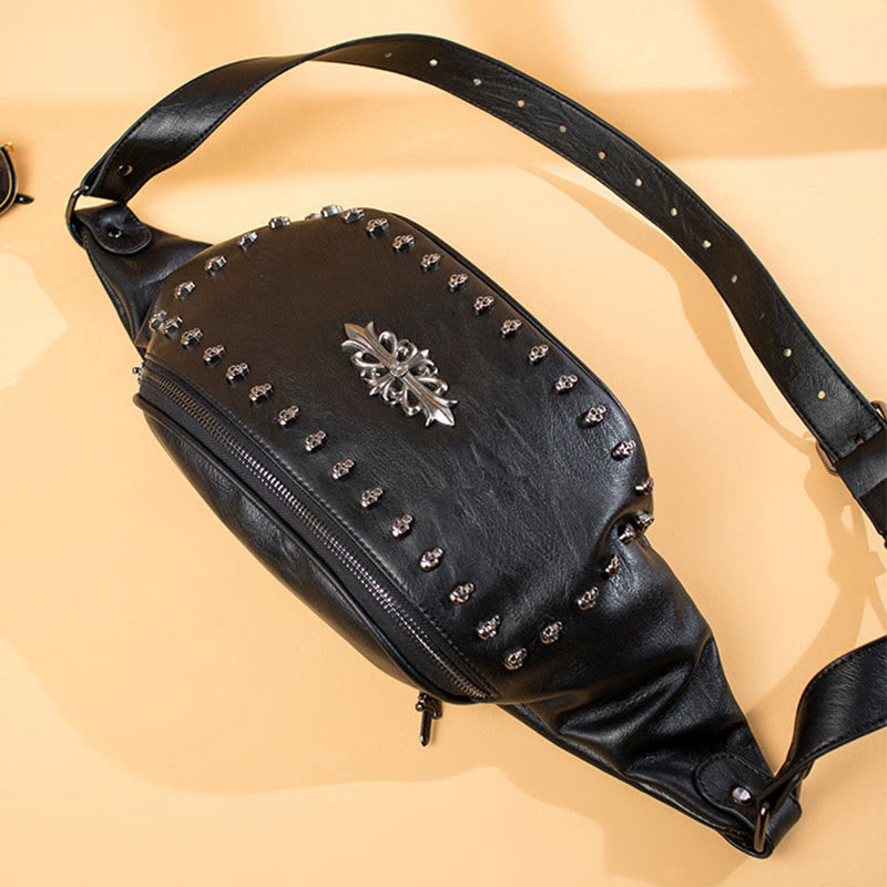 Gürteltasche für Damen und Herren, große Gürteltasche mit Totenkopf-Dekor
