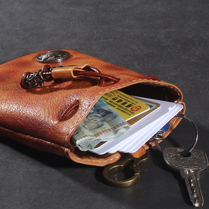 Vielseitig verwendbare Kordelzugtasche aus echtem Leder für Münzen und Schmuck