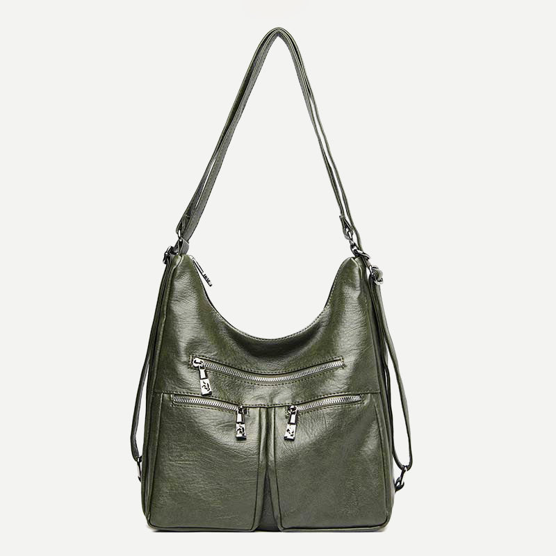 3-Wege-Rucksack mit mehreren Taschen, Umhängetasche aus Leder mit Reißverschluss