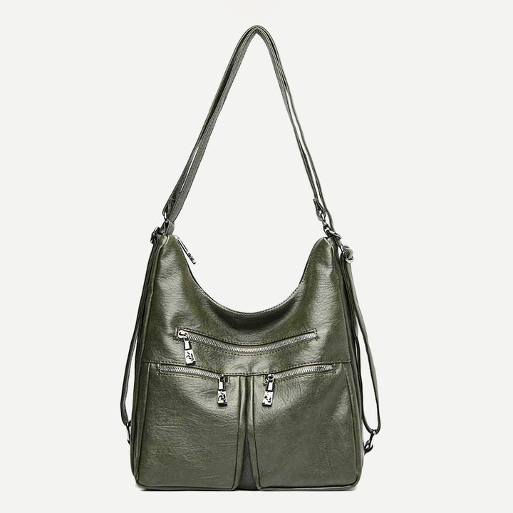 3-Wege-Rucksack mit mehreren Taschen, Umhängetasche aus Leder mit Reißverschluss