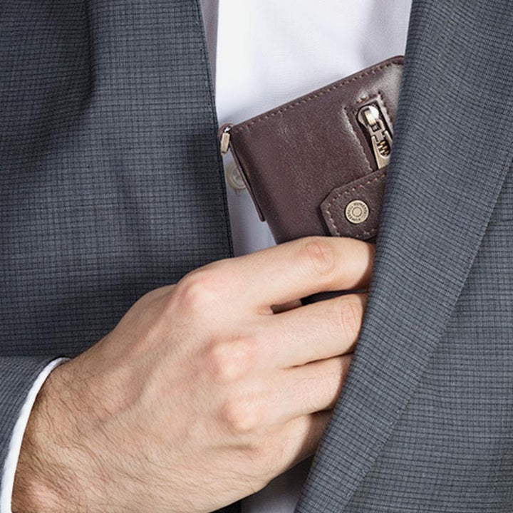 RFID Echtleder Business Kurze Geldbörse mit Kette