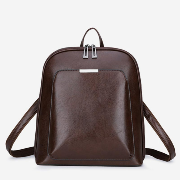 Retro PU Leder Daypack Frauen Casual Rucksack Geldbörse Reißverschluss Schultertasche
