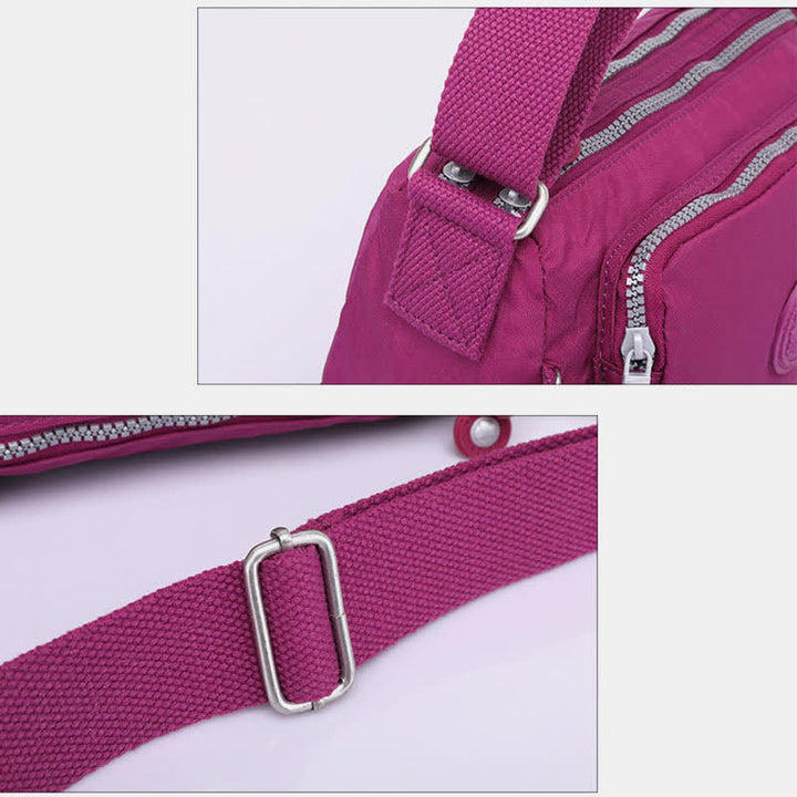 Umhängetasche für Damen, leichte Schultertasche aus Nylon mit Dreifach-Reißverschluss