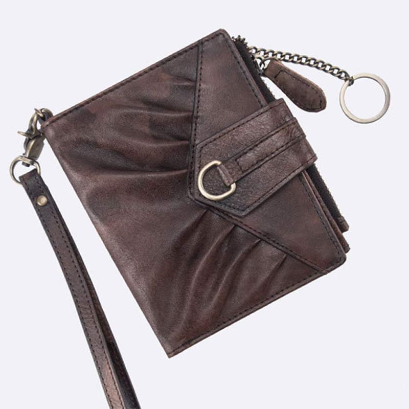Retro-Clutch-Geldbörse für Damen, echtes Leder, mit Armband, Kreditkartenhalter