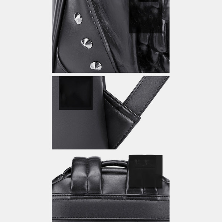 3D Totenkopf Punk Nieten Leder Rucksack Wasserdicht Geprägte Geister Kopf Knapsack