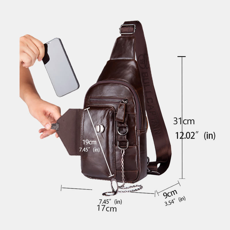 Schultertasche für Herren, weiche Interlock-Brusttasche aus Rindsleder