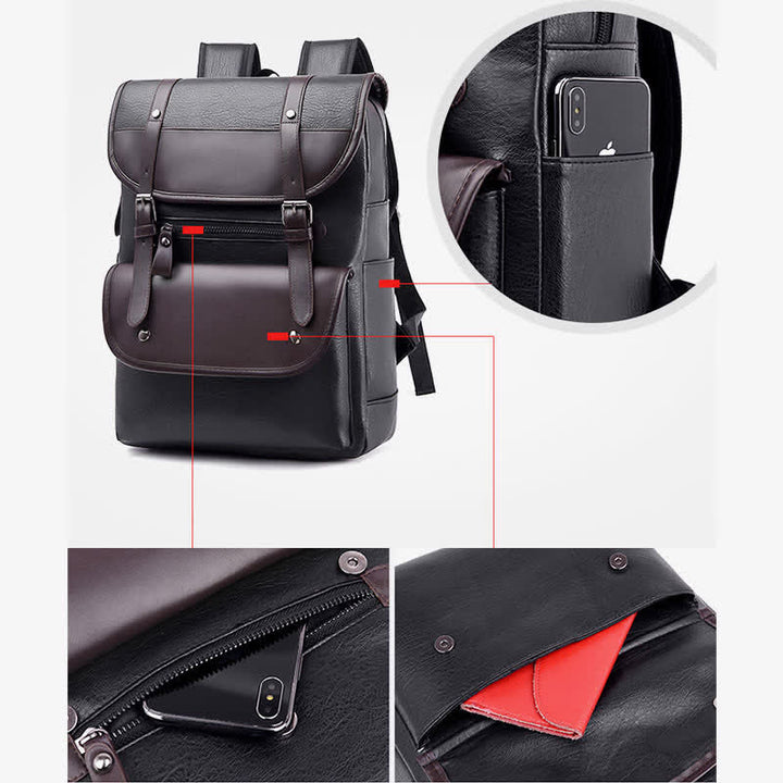 Laptop-Rucksack aus Leder für Herren, großes Fassungsvermögen, für Uni, Reisen, Büro, Tagesrucksack