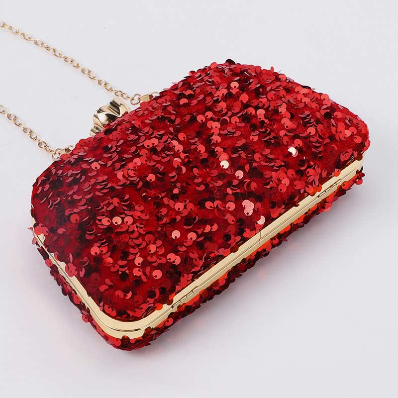 Damen Glitzer Clutch Perlen Pailletten Party Abendtasche mit Umhängegurt
