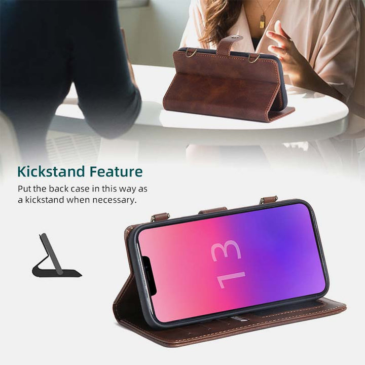 Brieftaschenhülle für iPhone Samsung [2 in 1] Magnetische abnehmbare Geldbörse [Crossbody-Kette] Folio Flip Card Solt Protection Back Cover