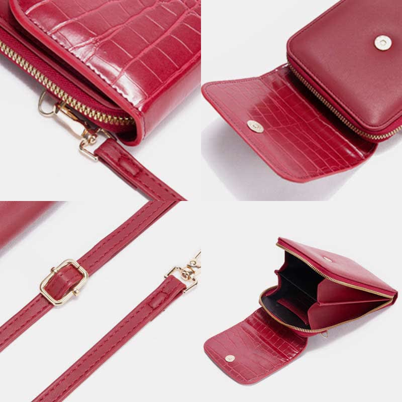 Schlanke, leichte Umhängetasche aus Leder für Damen, Handytasche, Kreditkartenhalter