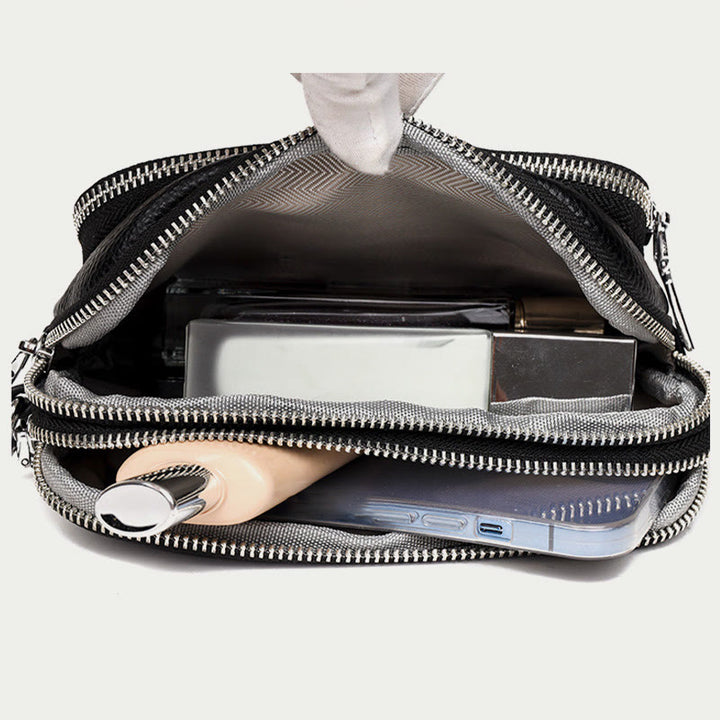 Umhängetasche aus echtem Leder mit drei Reißverschlüssen, lässige Reisetasche