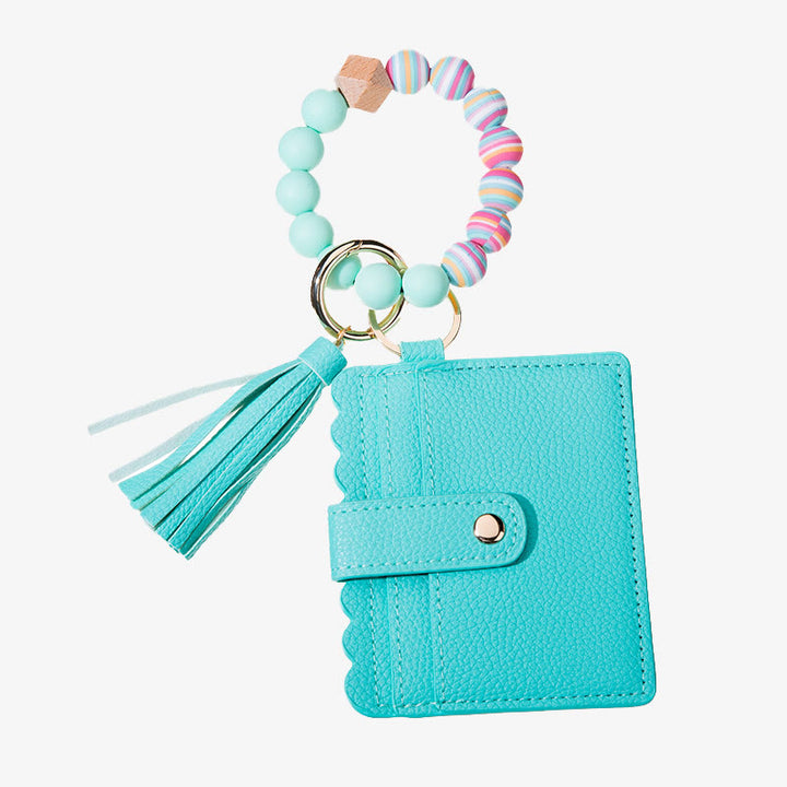 Leder-Kartenhalter für Damen, Silikonperlen-Armband mit Anhänger